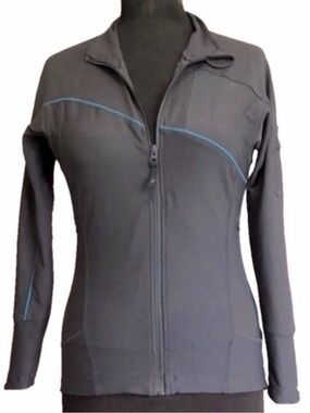 Fila Dark Grey Zip-Up Athletic Jacket with Blue Piping, Size M